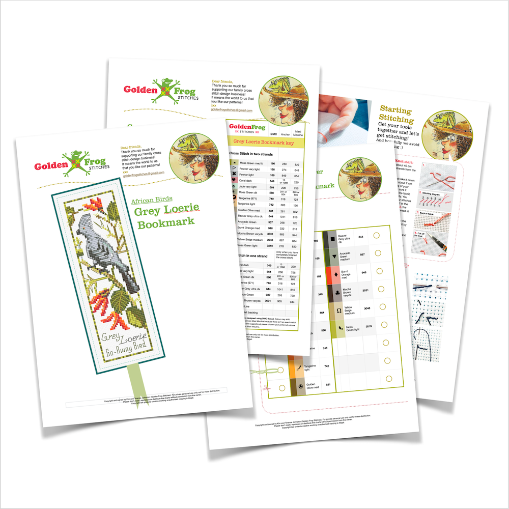 Grey Loerie (Go-Away Bird) Bookmark (Digital Pattern Download)